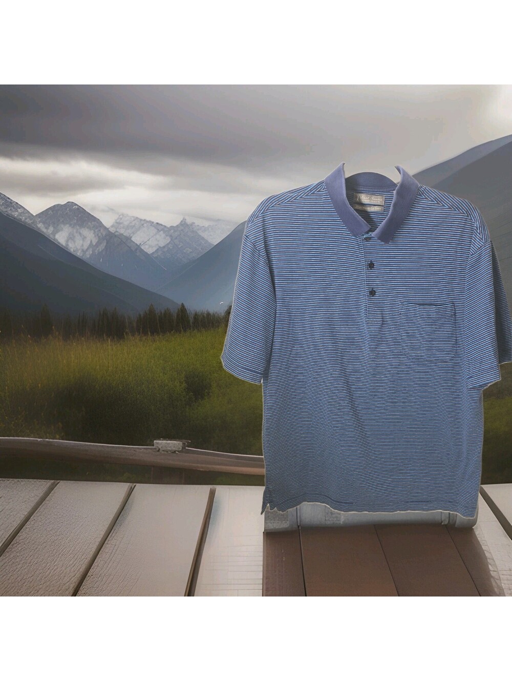 Daniel Cremieux Polo Shirt Mens Med. Blue Striped Triple Mercerized Cotton Golf